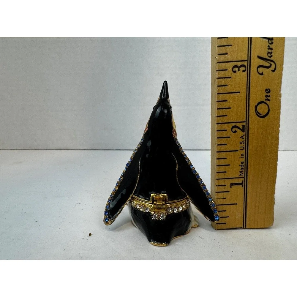 VTG Enamel Penguin‎ Trinket Box Jeweled Rhinestone Hinged Collectible Pill Box
